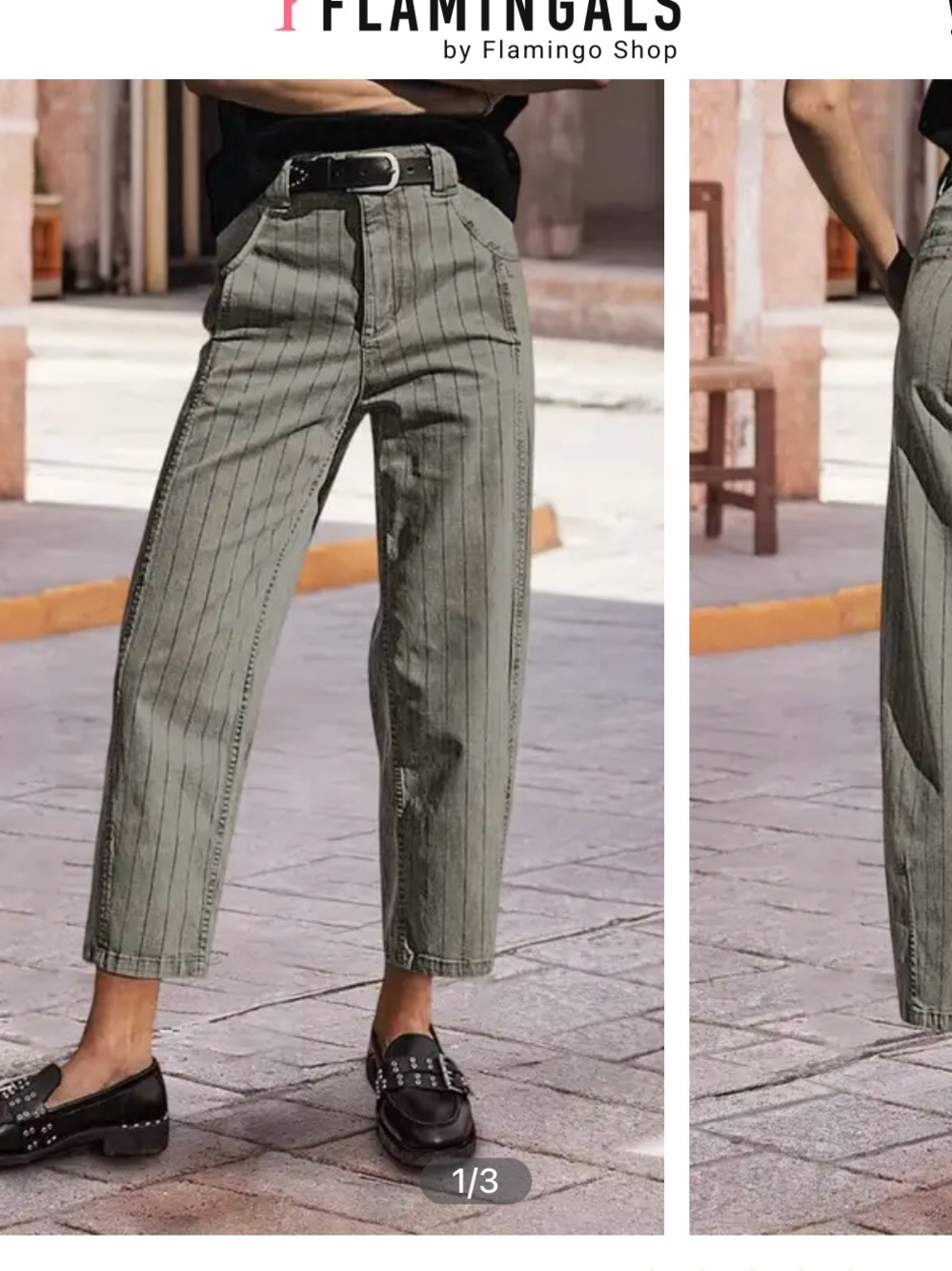Striped High-Waist Casual Trousers in gray